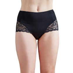 Trusser med blonder i bambus, hj talje, sort